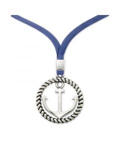 Anchor & Blue Linen Cord Pendant Necklace in Stainless Steel, 22" + 2" extender