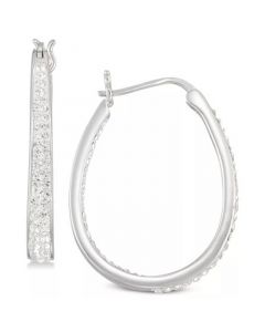 Crystal Oval Hoop Earrings in 18K Yellow Gold Over Silver or Sterling Silver