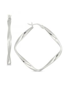 Twisted Square Hoop Earrings in Sterling Silver