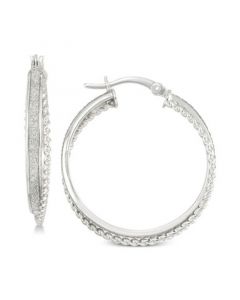 Glitter Twist Hoop Earrings in Sterling Silver