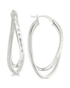 Glitter Twist Double Oval Hoop Earrings in Sterling Silver