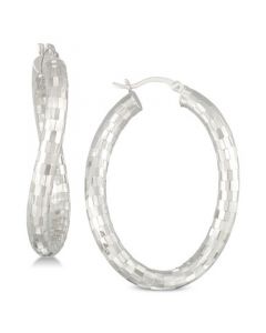 Textured Wavy Hoop Earrings in Sterling Silver