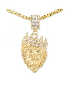 Crystal Lion King 24" Pendant Necklace in Yellow Ion-Plated Stainless Steel