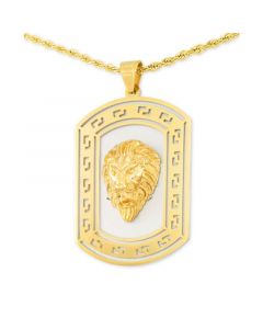 Lion's Head Two-Tone 24" Pendant Necklace in Stainless Steel & Yellow Ion-Plate