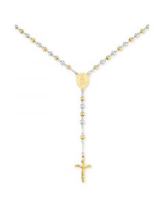 Beaded Cross 24" Lariat Necklace in Stainless Steel & Yellow Ion-Plate