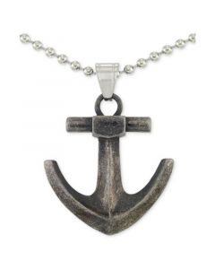 Anchor 24" Pendant Necklace in Stainless Steel & Black Ion-Plate