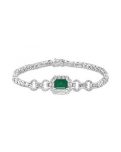 EFFY® Emerald (1-3/8 ct. t.w.) & Diamond (3/4 ct. t.w.) Link Bracelet in 14k White Gold