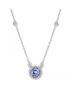 Tanzanite (1 ct. t.w.) and White Topaz (1/2 ct. t.w.) 18" Pendant Necklace in Sterling Silver (Also Available In Sapphire & Emerald)