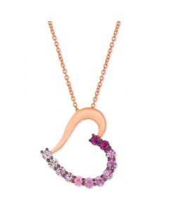 Strawberry Layer Cake Multi-Gemstone Ombré Heart 18" Pendant Necklace in 14k Rose Gold