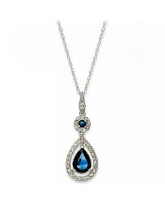 Sapphire (1-1/3 ct. t.w.) and Diamond (1/4 ct. t.w.) Drop Pendant Necklace Set in 14k White Gold (Also Available in Emerald)