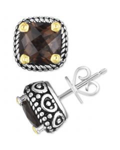 Smoky Quartz Two-Tone Stud Earrings (4 ct. t.w.) in Sterling Silver & 14k Gold