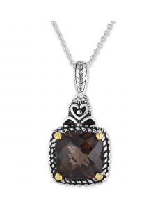 Smoky Quartz Two-Tone 16" Pendant Necklace (6 ct. t.w.) in Sterling Silver & 14k Gold