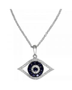 EFFY® Sapphire (1/4 ct. t.w.) and Black and White Diamond (1/8 ct. t.w.) Evil Eye Pendant in 14k Gold