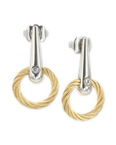 White Topaz Accent Circle Drop Earrings in PVD Stainless Steel & Gold-Tone