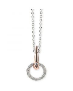 White Topaz Accent Circle Drop 18" Pendant Necklace in PVD Stainless Steel & Rose Gold-Tone