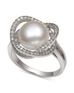 Cultured Freshwater Pearl (9mm) & Cubic Zirconia Statement Ring in Sterling Silver