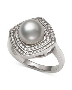 Cultured Freshwater Pearl (8mm) & Cubic Zirconia Statement Ring in Sterling Silver