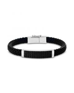 EFFY® Men's Black Spinel Braided Leather Bracelet in Sterling Silver