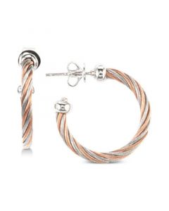 Two-Tone Cable Twist Hoop Earrings in Sterling Silver & Stainless Steel with Rose Gold PVD