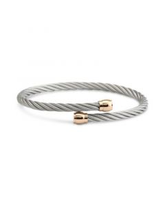 Two-Tone Cable Bypass Bangle Bracelet in PVD Stainless Steel & Rose Gold-Tone