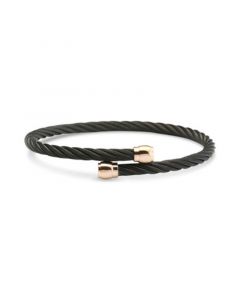 Two-Tone Cable Bypass Bangle Bracelet in PVD Black- & Rose Gold-Tone Stainless Steel