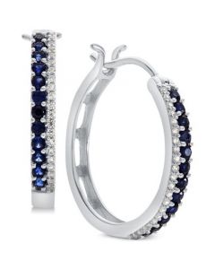 Sapphire (5/8 ct. t.w.) & Diamond (1/8 ct. t.w.) Hoop Earrings in 14k White Gold