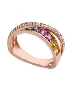 Multi-Sapphire (1-1/2 ct. t.w.) & Diamond (1/8 ct. t.w.) Ring in 14k Rose Gold