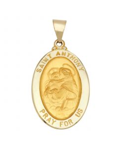 Saint Anthony Oval Medal Pendant in 14k Yellow Gold