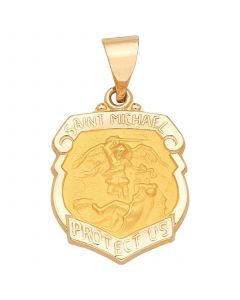 Saint Michael Badge Medal Pendant in 14k Yellow Gold