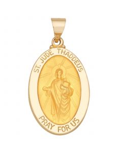 Saint Jude Oval Medal Pendant in 14k Yellow Gold