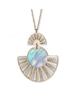 Mother-of-Pearl Two-Tone Fan Pendant Necklace in Sterling Silver & 14k Gold-Plate, 18" + 2" extender