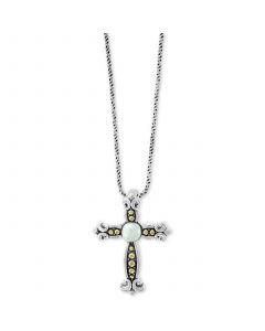 EFFY® Cultured Freshwater Pearl (6mm) Cross 18" Pendant Necklace in Sterling Silver & 18k Gold