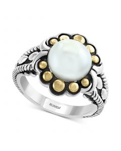 EFFY® Cultured Freshwater Pearl (9mm) Flower Ring in Sterling Silver & 18k Gold Over Silver