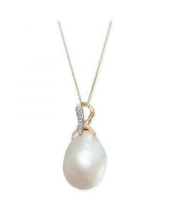 Baroque Cultured Freshwater Pearl (13mm) & Diamond Accent 18" Pendant Necklace in 14k Gold