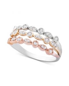 Diamond Tricolor Triple Band Ring (1/4 ct. t.w.) in 14k Gold, White & Rose Gold, Created for Macy's