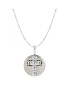 Diamond Double Cross Disk Pendant Necklace in 14k White Gold (1/10 ct. t.w.)