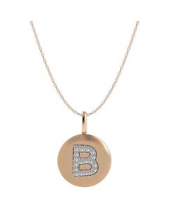 14k Rose Gold Necklace, Diamond Accent Letter B Disk Pendant