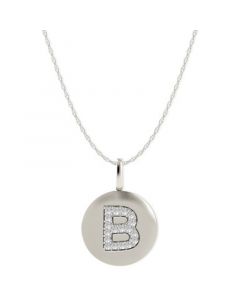 14k White Gold Necklace, Diamond Accent Letter B Disk Pendant