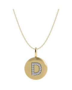 14k Gold Necklace, Diamond Accent Letter D Disk Pendant