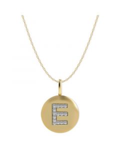 14k Gold Necklace, Diamond Accent Letter E Disk Pendant