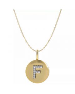 14k Yellow, White, or Rose Gold Necklace, Diamond Letter F Disk Pendant (1/10 ct. t.w.)