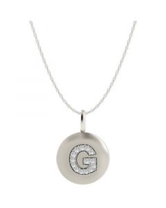 14k White Gold Necklace, Diamond Accent Letter G Disk Pendant