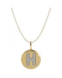 14k Gold Necklace, Diamond Accent Letter H Disk Pendant