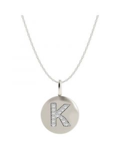 14k White Gold Necklace, Diamond Accent Letter K Disk Pendant