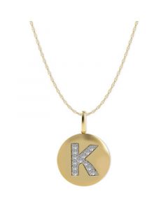 14k Gold Necklace, Diamond Accent Letter K Disk Pendant