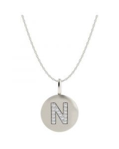 14k White Gold Necklace, Diamond Accent Letter N Disk Pendant