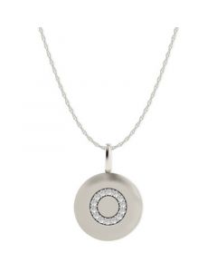 14k White Gold Necklace, Diamond Accent Letter O Disk Pendant