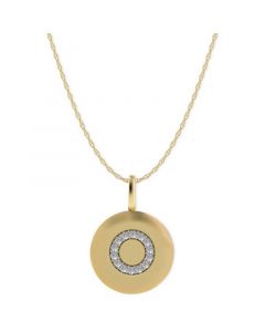 14k Gold Necklace, Diamond Accent Letter O Disk Pendant