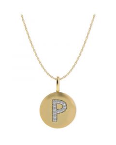 14k Gold Necklace, Diamond Accent Letter P Disk Pendant