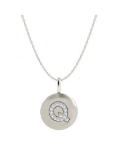 14k White Gold Necklace, Diamond Accent Letter Q Disk Pendant